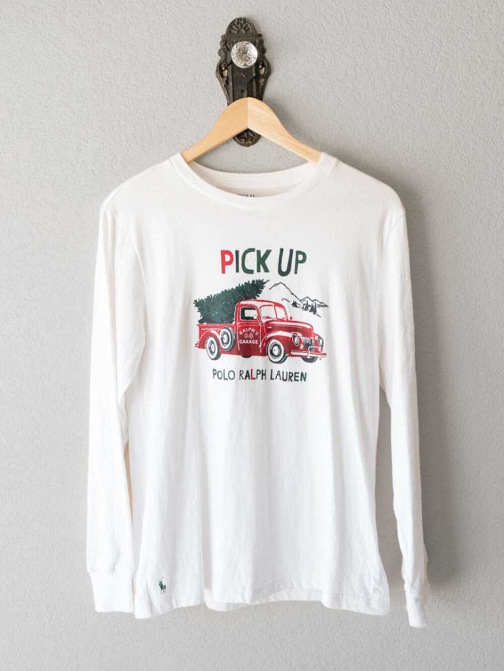 Polo Ralph Lauren Boys L 14/16 Christmas Truck Long Sleeve Tee Ralph's Garage